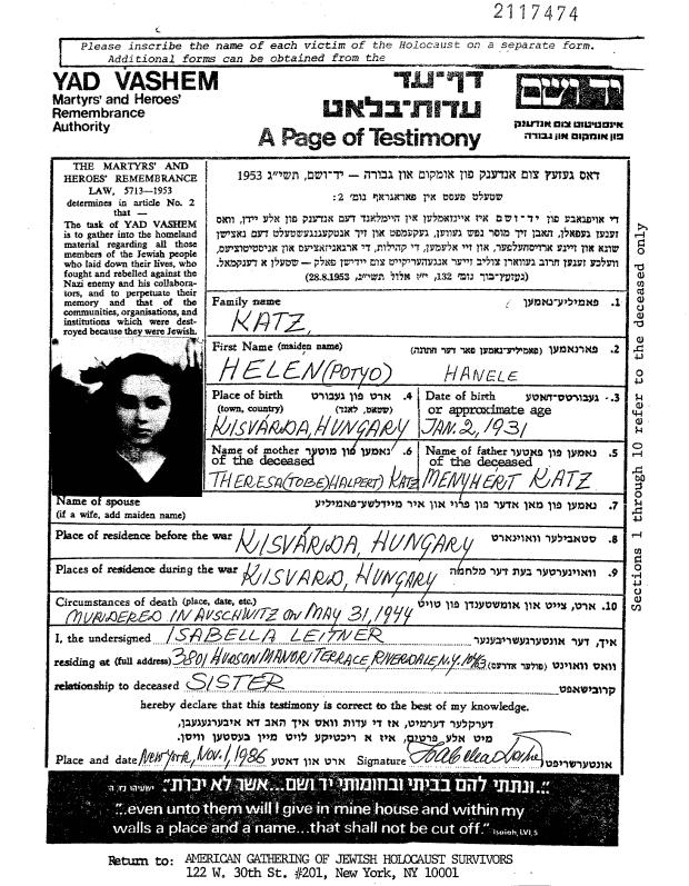 Helen Katz (1931 - 1944) - Genealogy Helen Katz (1931 - 1944) - Genealogy