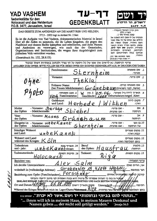 Thekla Grunebaum 1885 1941 Genealogy