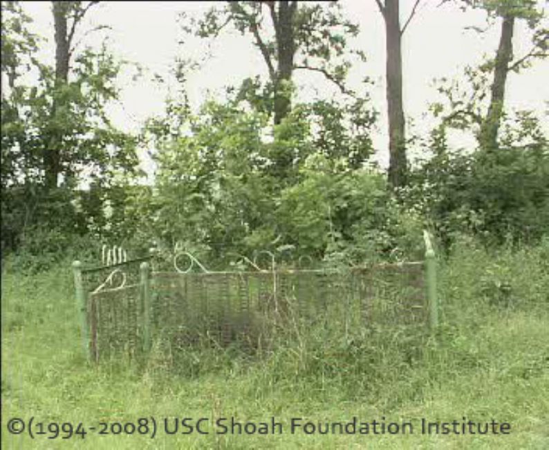 Mass grave of the children from mixed marriages who were shot at the Jewish cemetery. A photograph from the interview with Isaak Anshin, USC Shoa Foundation Institute, copy YVA O.93/32608
