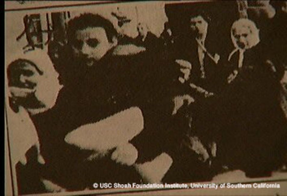 Jews of Pliskov being taken to their death. In front Mikhail Rosinskii. From a photograph taken by a German soldier Rossinskii. A photograph from the interview with Mikhail Rossinskii, USC Shoa Foundation Institute, copy YVA O.93/34943